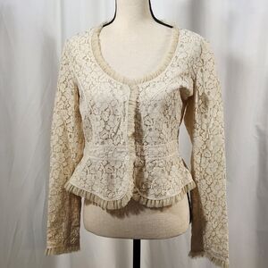 TAHARI Cream Laced Lined Top Blazer Blouse Jacket Long Sleeve